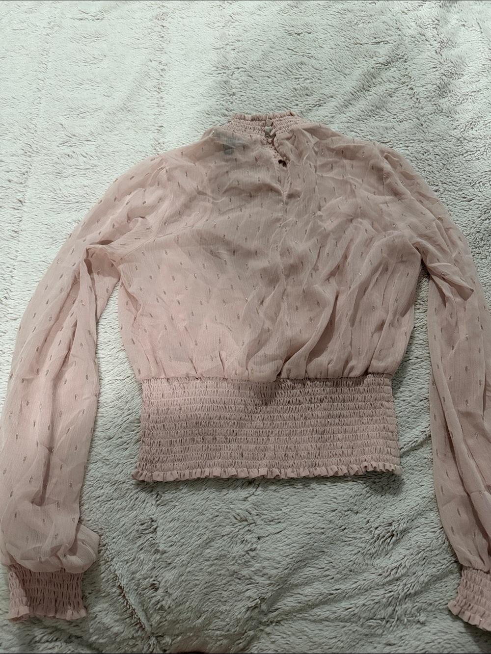 Express Dusty Pink Smocked Waist Sheer Blouson Top - Picture 3 of 3